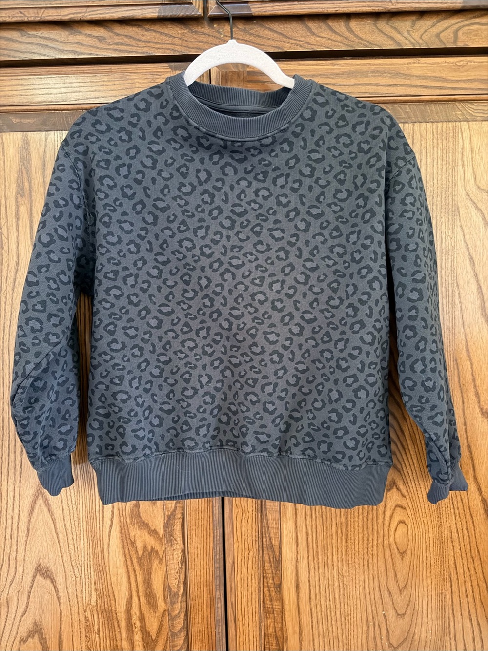 Girls Black Leopard Print Crewneck Sweater